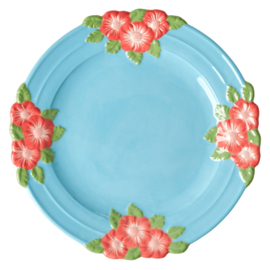 Rice Dinner Plate with Embossed Flower Design - Mint