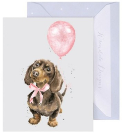 Wrendale Designs 'Sausage Dog Pink' Dachshund - miniature card