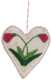 Meander Hart wit Roze bloemen -vilt-