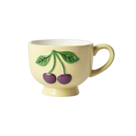 Rice Ceramic Mug with Embossed Cherries - cream