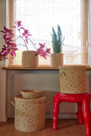 Rice Raffia Bread Basket with Red Details Ø 25 cm