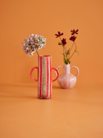 Rice Ceramic Vase with Red Stripes and Crackled Look