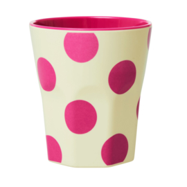 Rice Jumbo Melamine Cup - Cream with Fuchsia Dots Print
