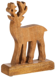 Sass & Belle Natural Wood Standing Deer Decoration - 21 cm hoog