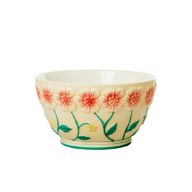 Rice Small Ceramic Bowl with Embossed Flower Design - Creme