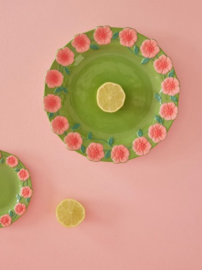 Rice Dinner Plate with Embossed Flower Design - Green