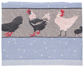 Bunzlau Tea Towel - Chickens Grey- Blue
