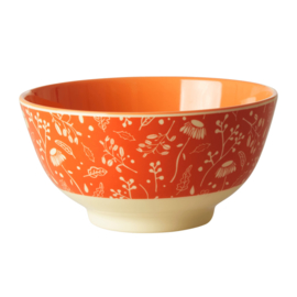 Rice Medium Melamine Bowl - Orange Fall Flower Print