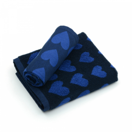 Bunzlau Kitchen Towel Hearts Dark Blue