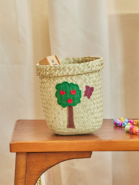 Rice Raffia Basket with Happy Forest Embroidy - Small