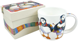 Emma Ball Mug with Gift Box - Knitting Puffins -mok met rond oor-