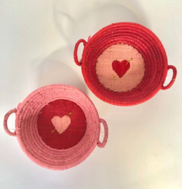 Rice Raffia Mini Basket with Heart Embroidery