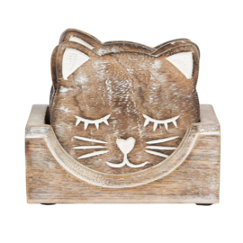 Sass & Belle Coasters -set of 6- Carved Cat