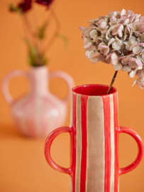 Rice Ceramic Vase with Red Stripes and Crackled Look