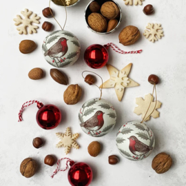 Thornback & Peel Robin & Holly Bauble Tin  -per stuk-