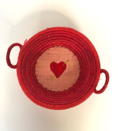 Rice Raffia Mini Basket with Heart Embroidery