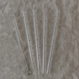 Eulenschnitt Glazen Rietje 13 cm Stippen - Set van 4 met borsteltje