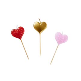 Rice Heart Shaped Cake Candles in Assorted Colors - Set of 6