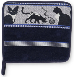 Bunzlau Kitchen Pot Holder - Cats Dark Blue