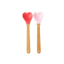 Rice Small Heart Shape Silicone Spoon in Pink & Red - set of 2