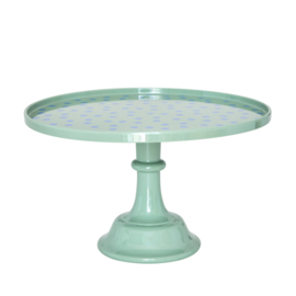 Rice Melamine Cake Stand with Dots Print - Dusty Green & Blue Dots