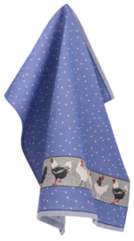 Bunzlau Tea Towel - Chickens Royal Blue