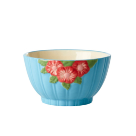 Rice Small Ceramic Bowl with Embossed Flower Design - Mint