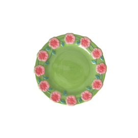 Rice Cake Plate with Embossed Flower Design - Green