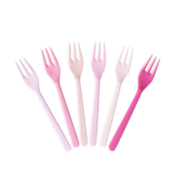 Rice Melamine Cake Forks - Assorted '50 Shades of Pink' Colors - Bundle of 6