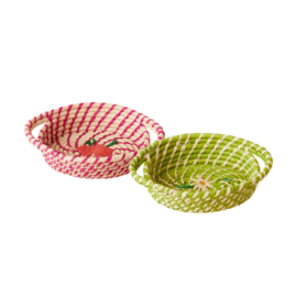 Rice Raffia Oval Mini Basket in Apple Green or Fuchsia