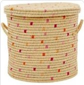 Rice Raffia Storage Basket Ø 36 cm -Red-