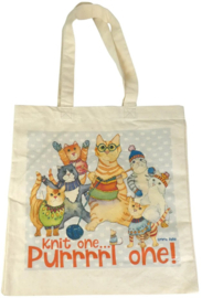 Emma Ball Cotton Canvas Bag - 'Knit One, Purrrrrl One'