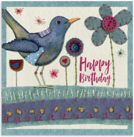 Emma Ball Birthday Card - Stitched Birdie - Blackbird