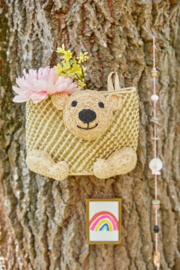 Rice Small Bear Raffia Hanging Basket - Natural