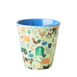 Rice Kids Small Melamine Cup - Blue Farm Print