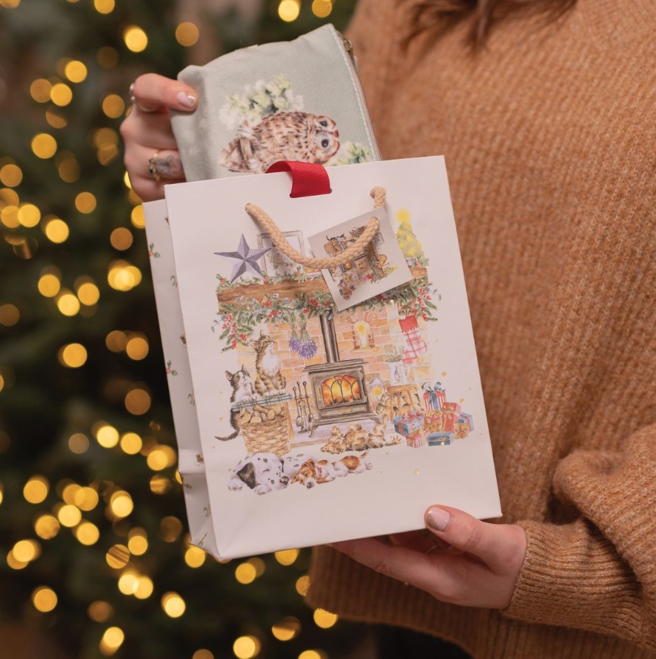 Wrendale Designs Gift Bag - Medium 'By the Fireside' dog & cat