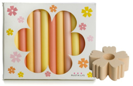 Rustik Lys - Potloodkaarsjes - Ø 1,2 cm x 12 cm - Flower box - 12 st. & Kandelaar Flower Petal