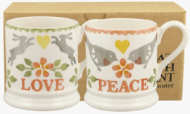 Emma Bridgewater Lovebirds Coral - Set Of 2 1/2 Pint Mugs - Boxed