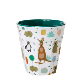 Rice Kids Small Melamine Cup with Party Animals Print - Green