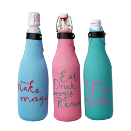 Rice Neoprene Wine Cooler with 3 Assorted Designs - Pink, Sky Blue or Green