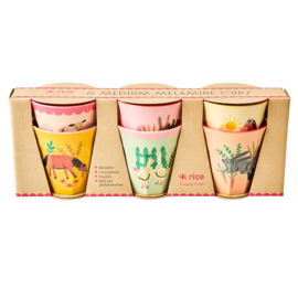 Rice Medium Melamine Cup Assorted Farm Prints - Pink - set of 6