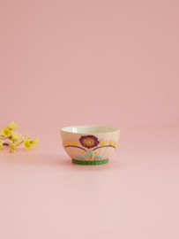 Rice Small Ceramic Bowl with Embossed Flower Design - Soft Sand