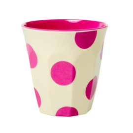 Rice Medium Melamine Cup - Cream with Fuchsia Dots Print