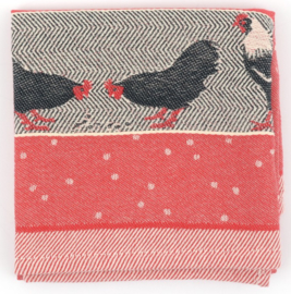 Bunzlau Tea Towel Chickens Red