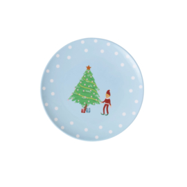 Rice Melamine Dessert Plate - Xmas Elf Print