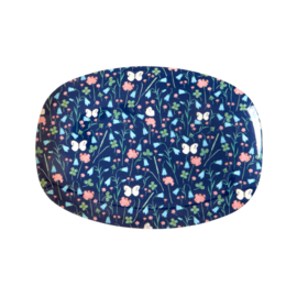 Rice Small Melamine Rectangular Plate - Sweet Butterfly Print - Midnight Blue