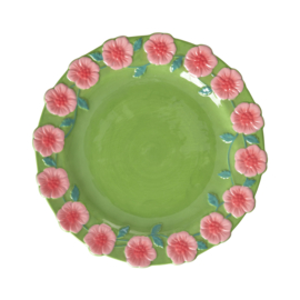Rice Lunch Plate with Embossed Flower Design - Green