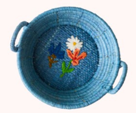 Rice Raffia Mini Basket with Flower Embroidery