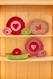 Rice Raffia Mini Basket with Heart Embroidery