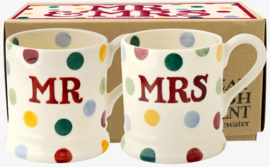 Emma Bridgewater Polka Dot 'Mr & Mrs' Set of 2 1/2 Pint Mugs Boxed